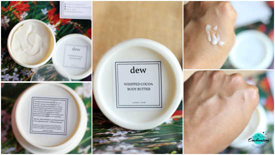Packaging & texture of Dew whipped cocoa body butter. dew cocoa body butter review