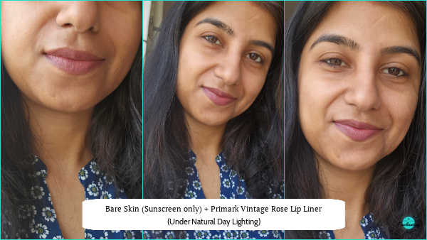 Primark Vintage Rose lip liner on Indian beauty blogger Anamika Chattopadhyaya with medium dark/tan skin tone
