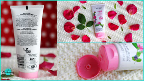 Packaging of Yardley  London English rose nourishing hand cream review for dry skin hands