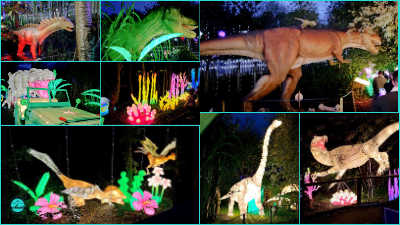 Lost world dinosaurs lanterns at  Gulliver’s land of lights lantern festival 2023 Milton Keynes. Is it worth visiting with kids.