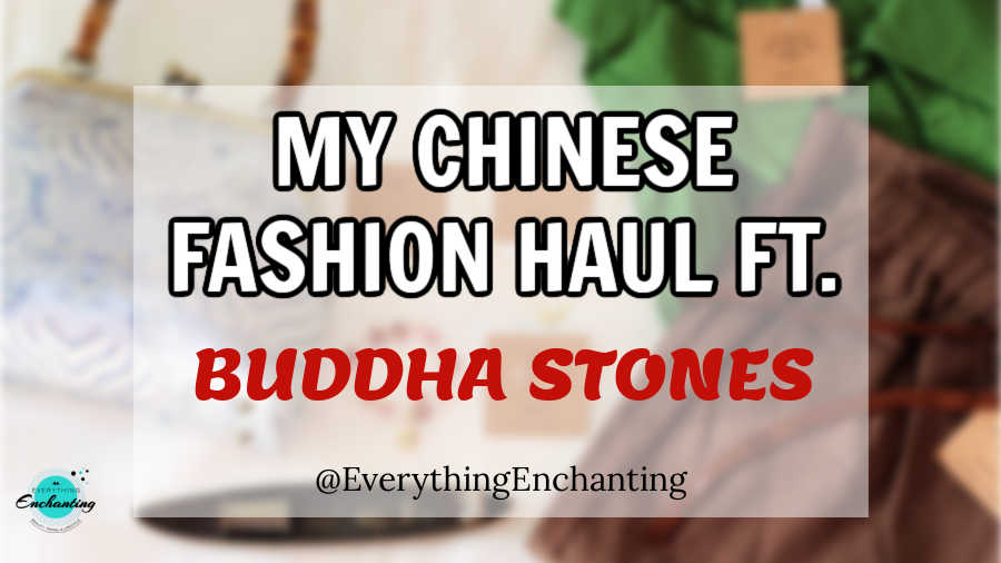 A blurred background featuring fashion items (a patterned handbag, green and brown fabric) is overlaid with a transparent white box containing the text: 