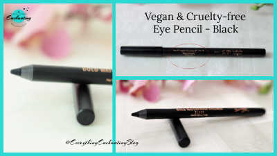 A three-part collage showcasing the Barry M Bold Waterproof Eyeliner Kohl Pencil in black. The top right image displays the full length of the sleek black pencil against a white background with the text 